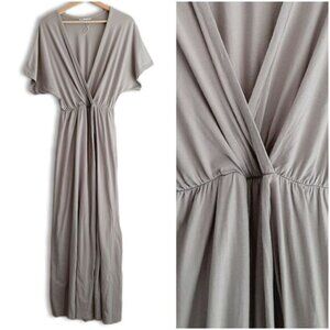 ZARA Surplice Faux Wrap Maxi Dress Long Slit Grey Sz S Flawed